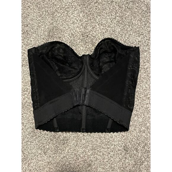 Vintage Goddess Longline Bra Bustier Womens 36DD Black Lace Strapless USA 688 - Picture 2 of 7